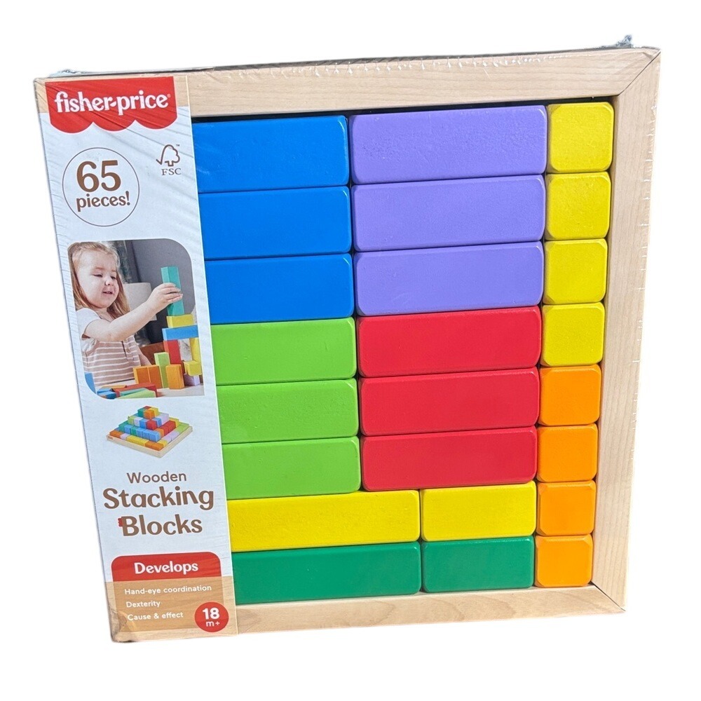 Fisher-Price Toddler Wooden Stacking Blocks 65 Pieces Preschool Learning Toy NEW - Picture 3 of 13